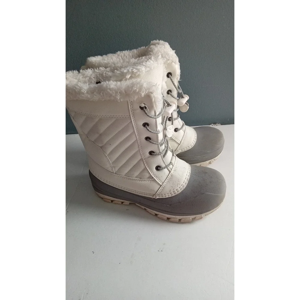 Winter Snow Boots Lace Up Faux Fur‎ Trim Gray Rubber Bottom